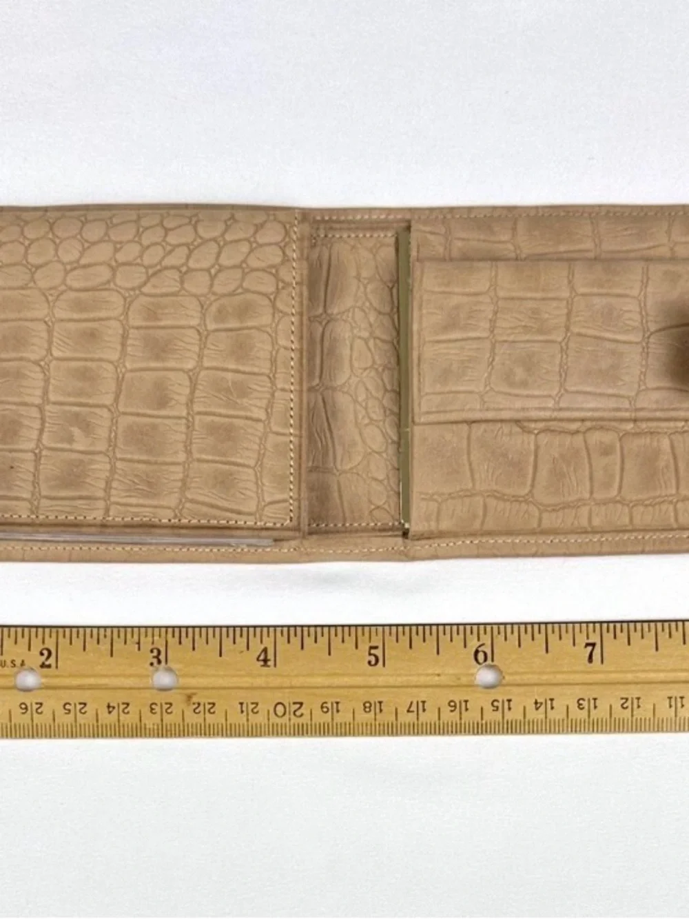 Vintage Elko Cowhide Leather Gator Grain Bifold Wallet Tan NOS